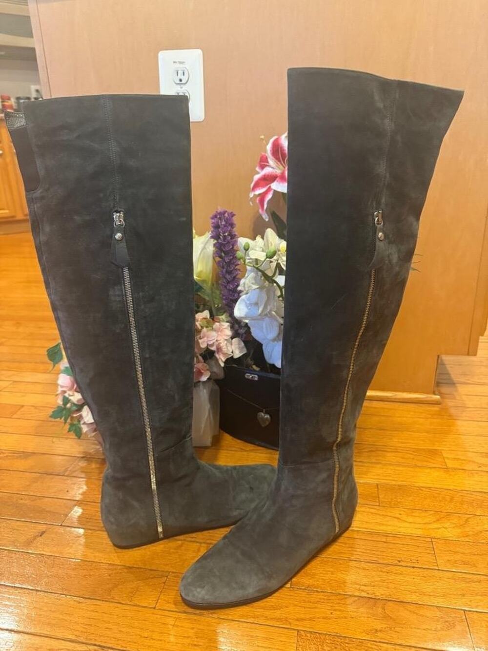 STUART WEITZMAN GRAY SUDED OTK KNEE HIGH BOOT 11M (1400